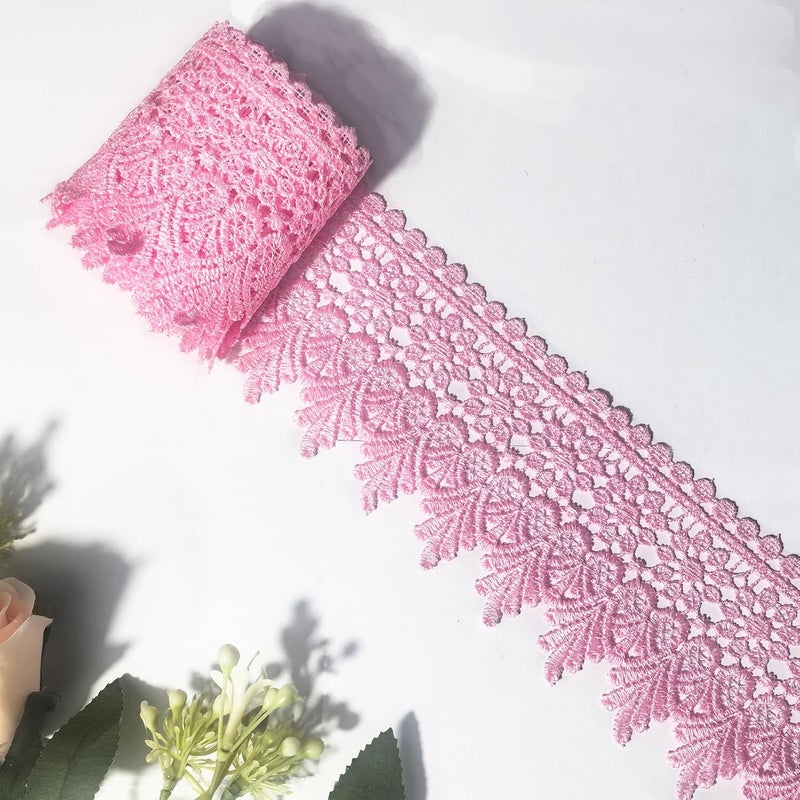 DKKUAYANGUP (Dark Pink Floral Lace Trim - 5 Yards, 9cm Wide | Wedding Dress Embellishment, Gift Packaging, Party Decor | DIY Sewing & Craft Supplies - Image 1